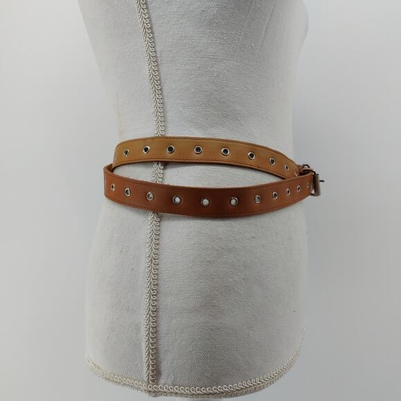 Womens Double Wrap Leather Belt Brown Boho One Size Grommet - Picture 6 of 10